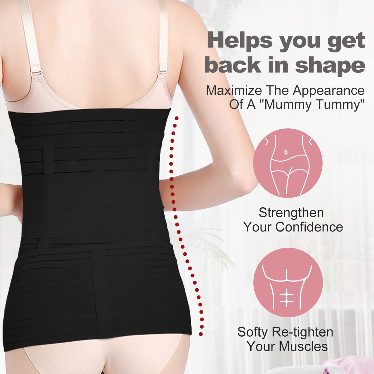 Hip Mall 3 in 1 Postpartum Girdle Support Recovery Belly Wrap Postnatal C Section Belt Black