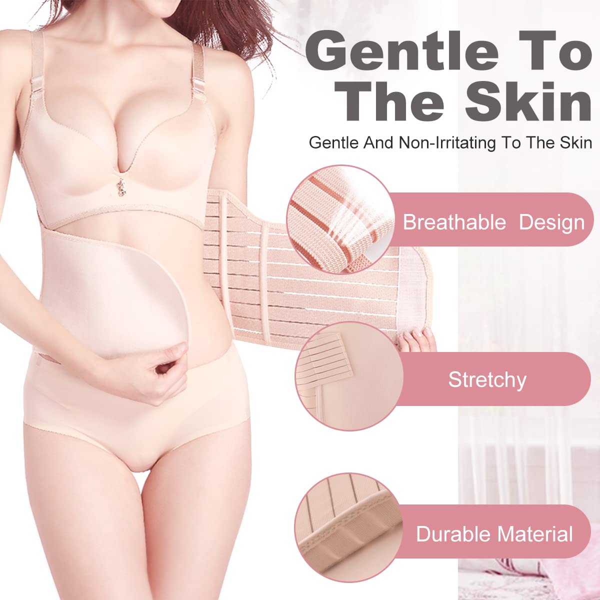 Hip Mall 3 In 1 Postpartum Belly Band Wrap - Abdominal Binder Post Surgery C Section Compression Girdle Belt - After Birth Recovery Support - Postnatal Pelvis Waist Trainer Slimming Shapewear Body Shaper