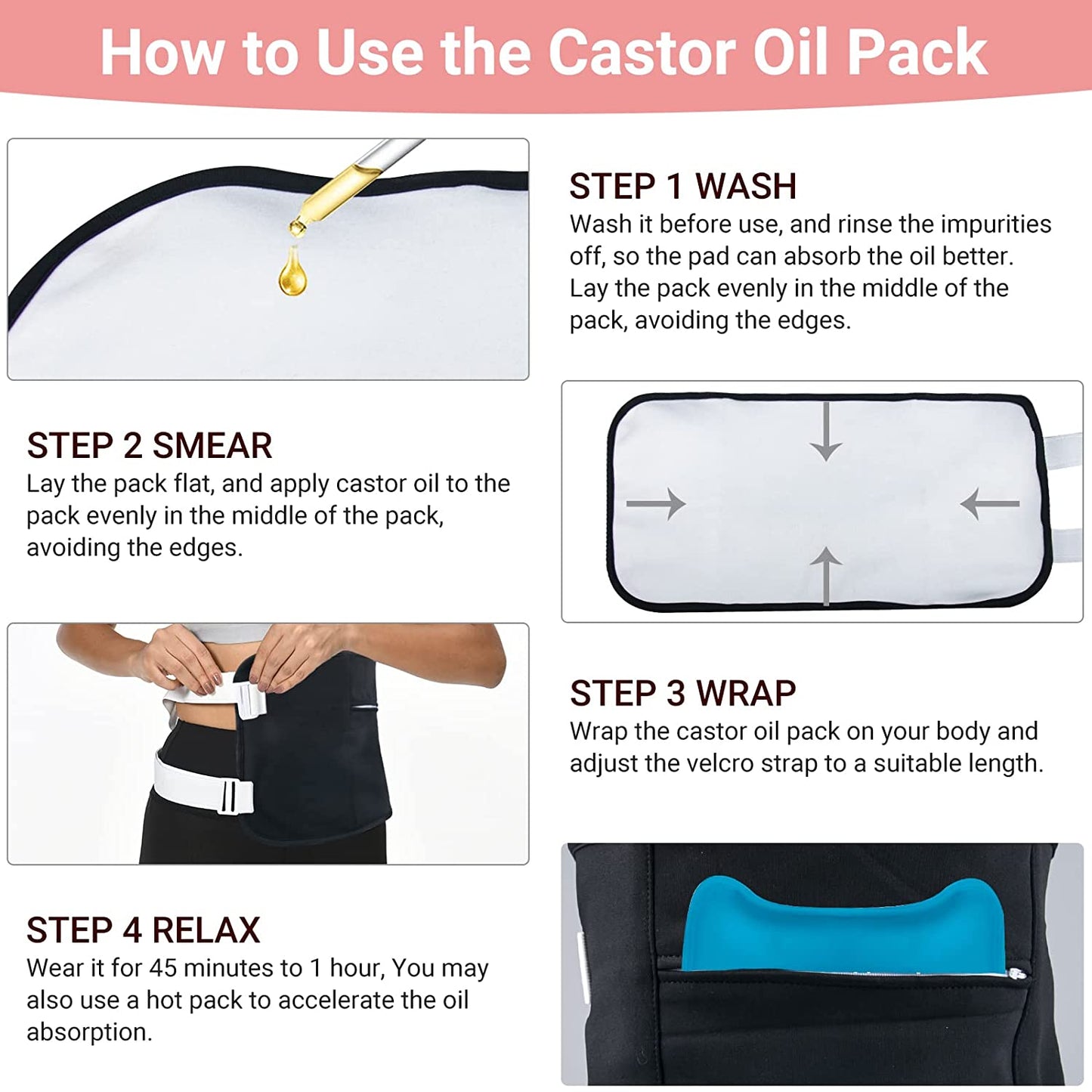 Hip Mall Castor Oil Pack Compress Wrap - Organic Castor Oil Wrap for Liver Detox - Cotton Flannel Cloth for Castor Oil Kit